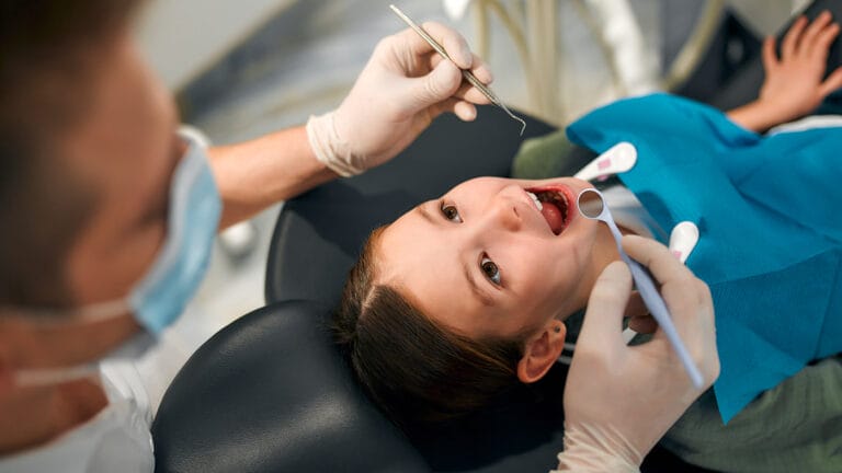 A child at the orthodontist.