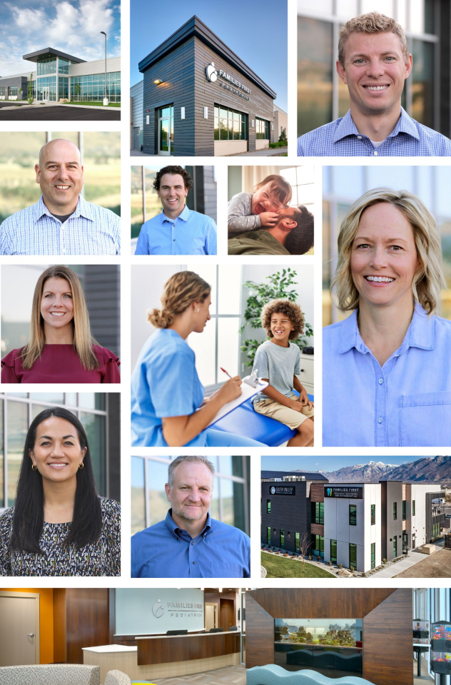 Collage showing location exteriors and smiling providers