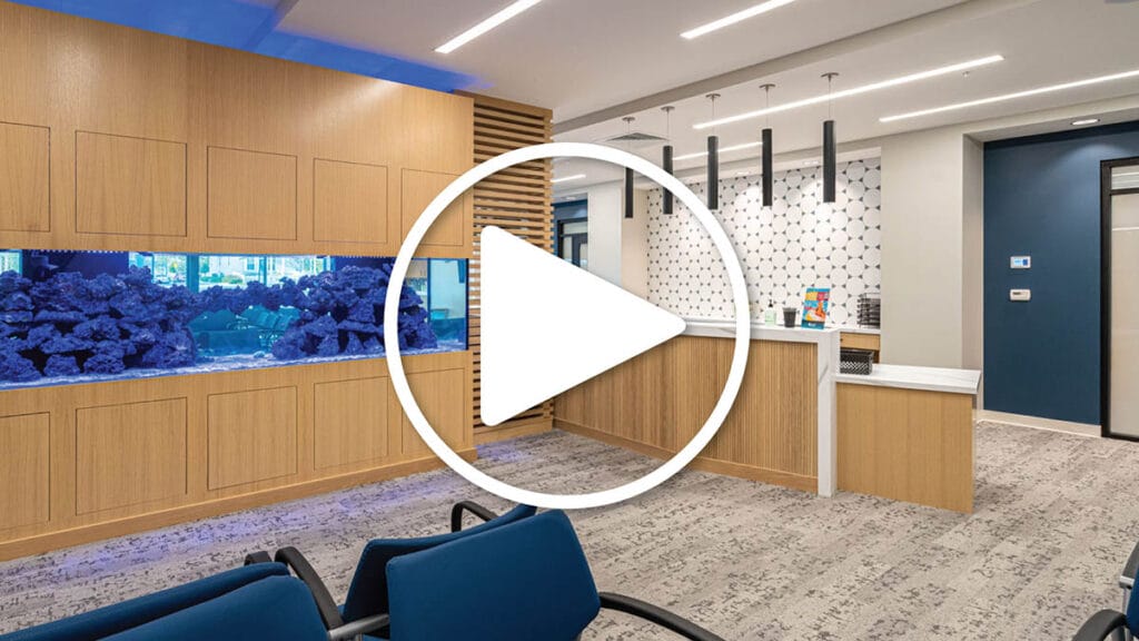 West Jordan office lobby with large fish tank