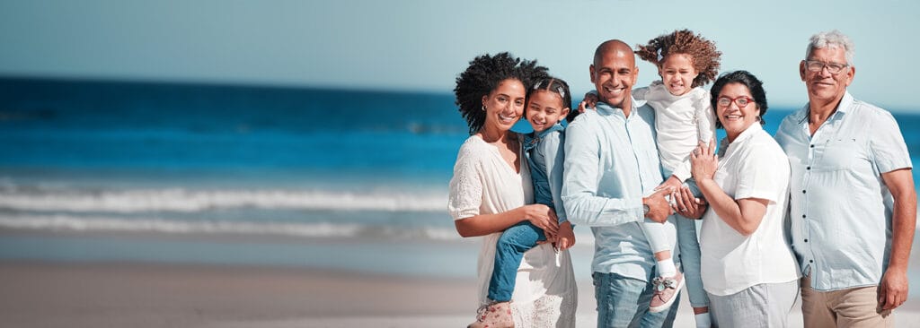 Multi-generational family at the beach