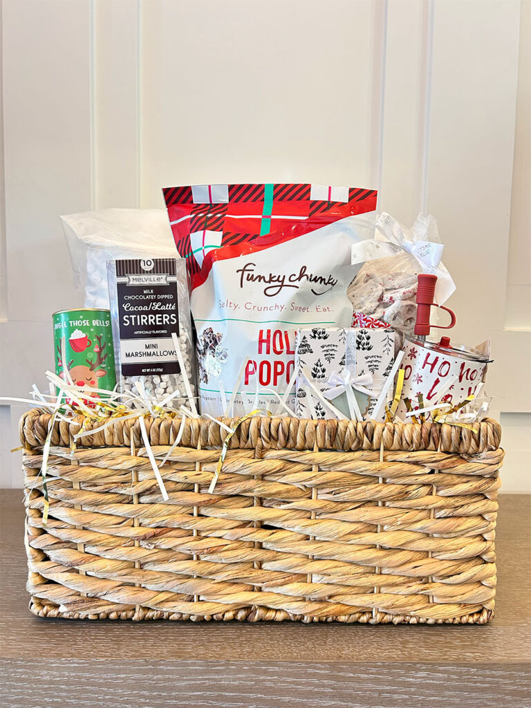 Woven basket containing giveaway items