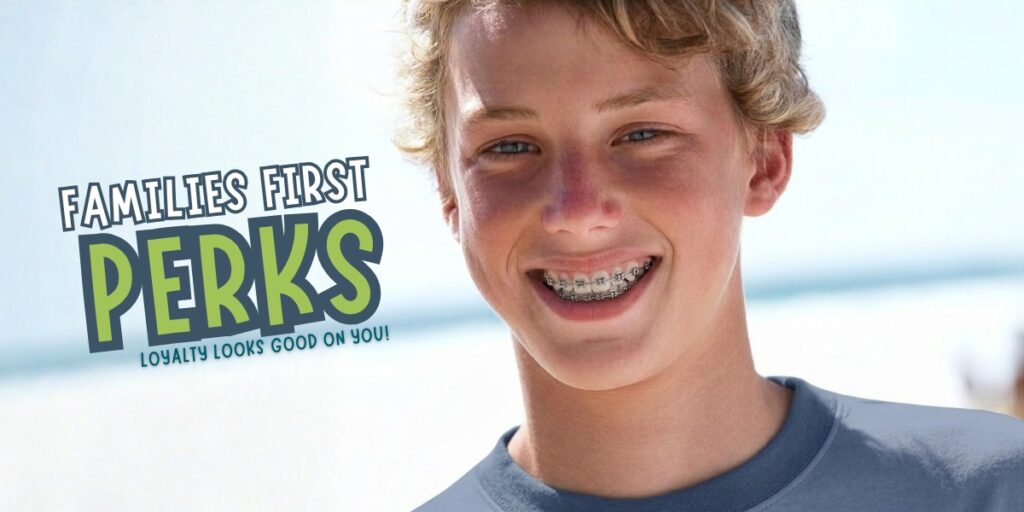 Families First Perks with teen boy smiling with braces