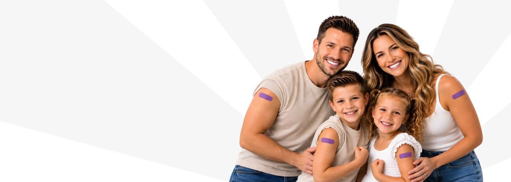 young family with son and daughter who all just got a flu shot